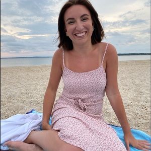 Pink flowered midi dress